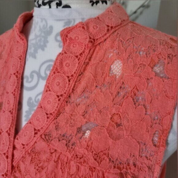 Sunny Studio Paris Cotton  Lace Coral Summer Dress  Sz L - Picture 5 of 11